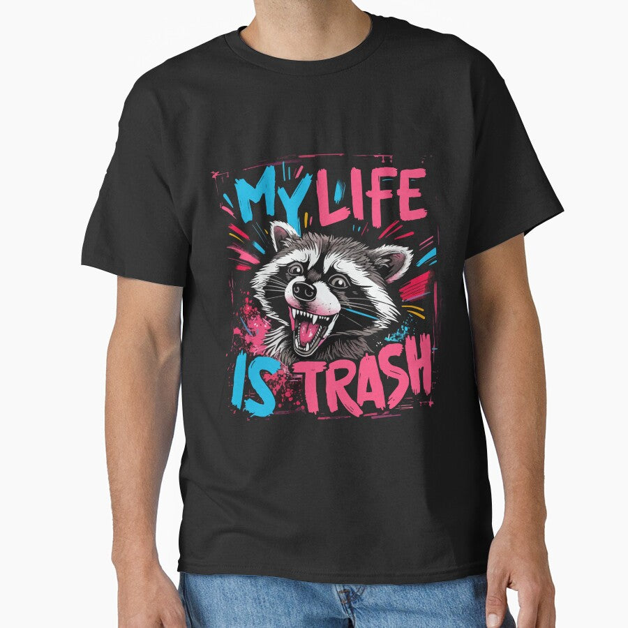Urban Raccoon Graffiti Art - 'My Life is Trash' Pink & Blue Design by Shirtlify