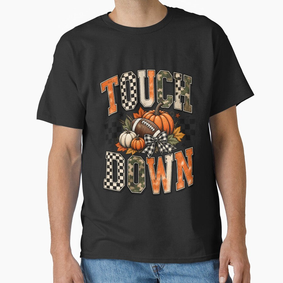 Touchdown Fall - Pumpkin Football Checkered Camo Fall Season Design by Lozarux