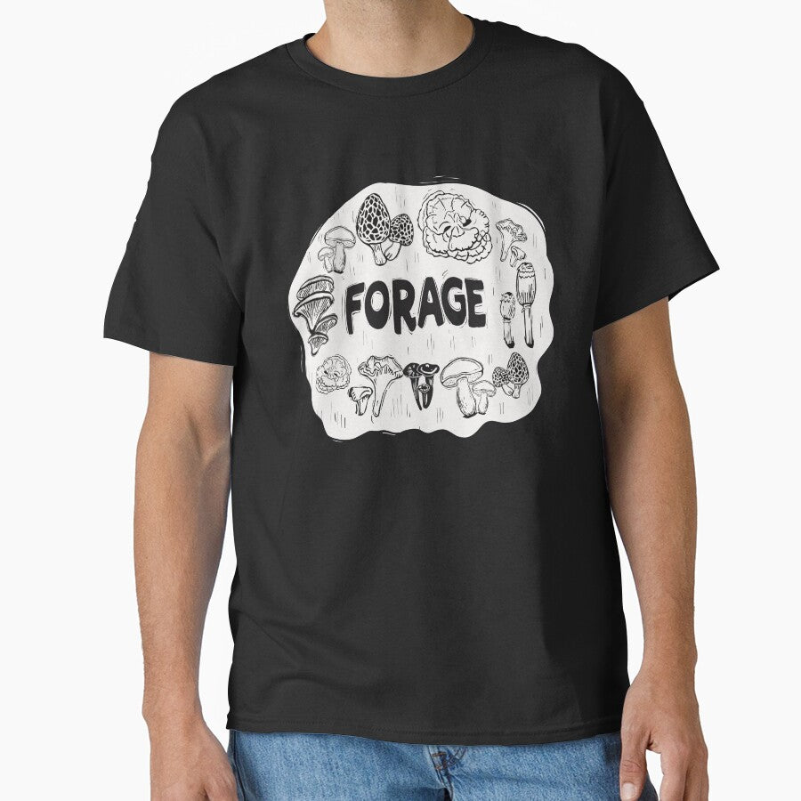 Forage ~ Mushroom Foraging Design ~ Linoleum Block Style ~ Nature and Forest Inspired by jodibeingjodi