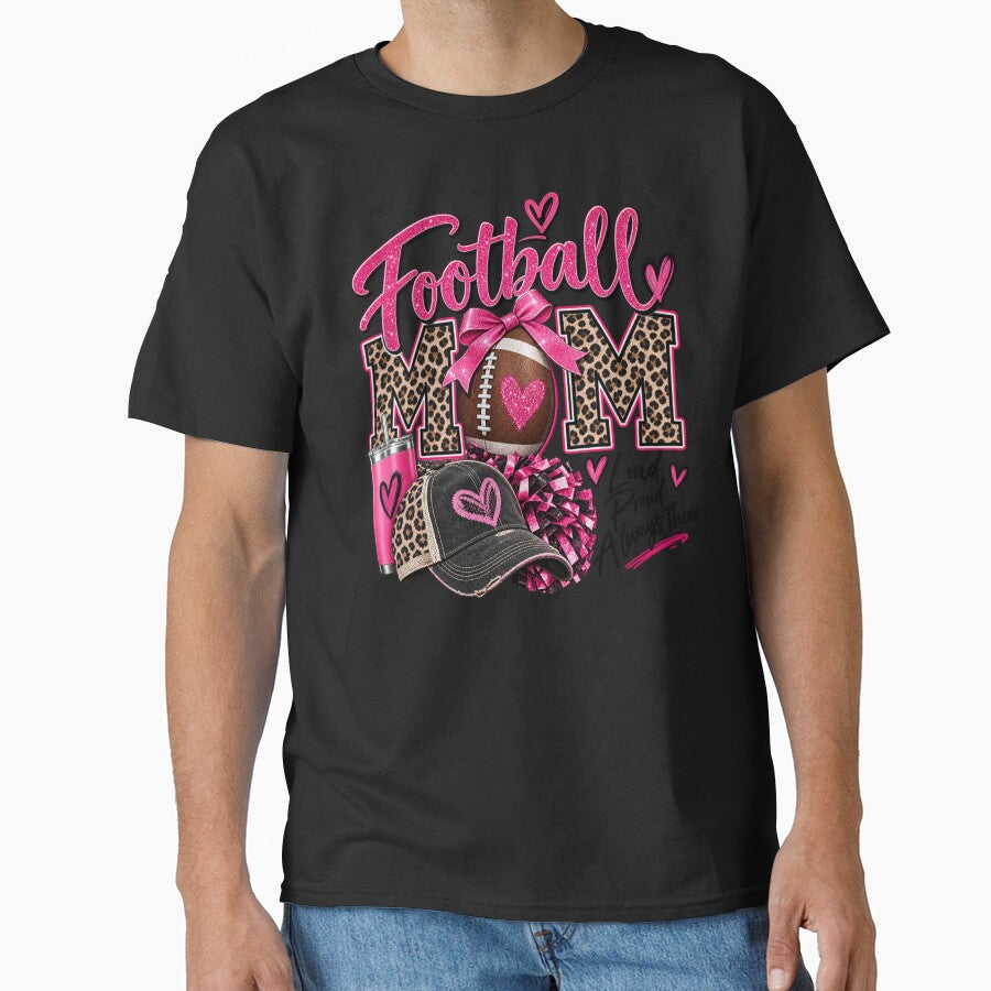 Football Mom Shirt | Leopard Print Football Mama Pink Bow Tee by Wiamprint