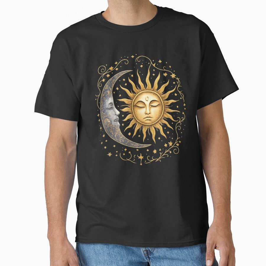 Sun and Moon Celestial Face Gold Mystical Astrology Art by BumbleBloom7