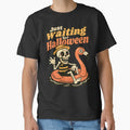 Funny Retro Skeleton Flamingo Float Waiting for Halloween Spooky Summer T-Shirt by DrawHandArt