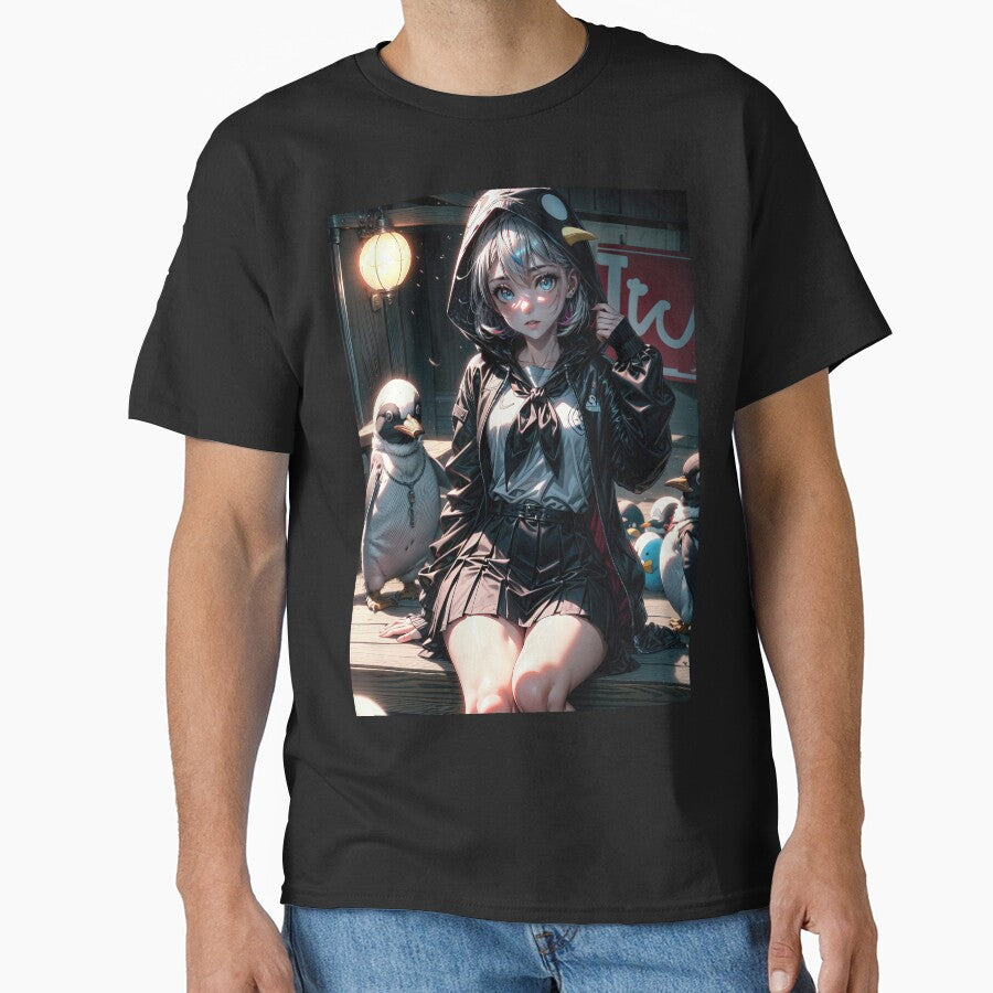 Gothic anime girl with penguins portrait art by TheArtistOf2022