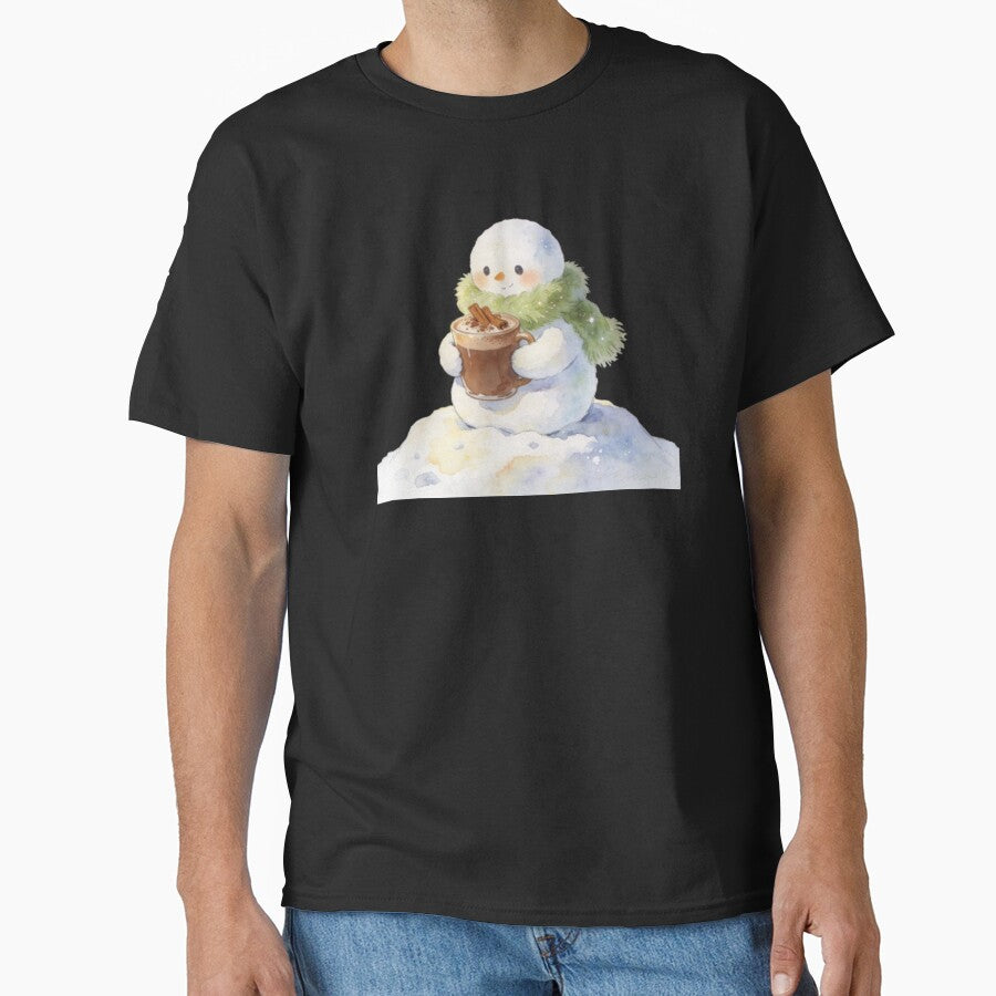 A cute whimsical snowman (holding a tiny pastel mug of hot cocoa with floating marshmallows by Digital Art and Funny Pets