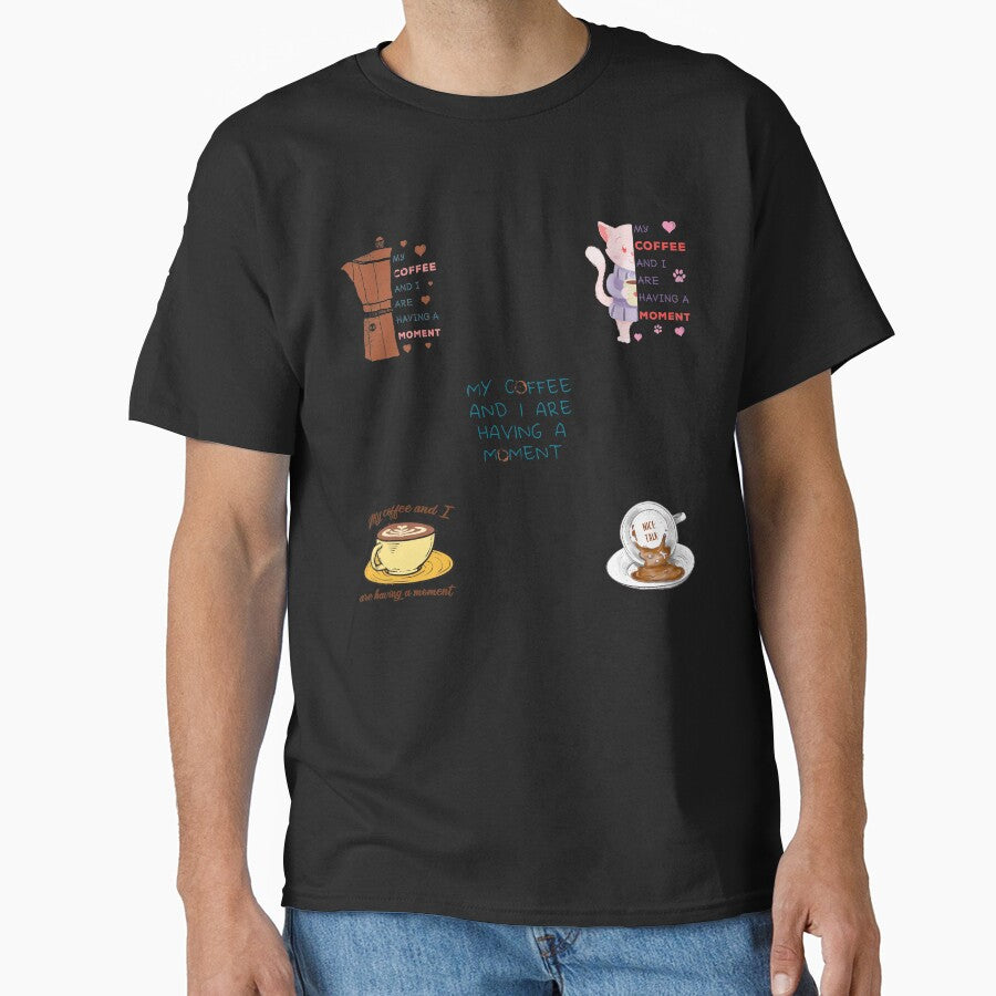 My Coffee And I Are Having A Moment Sticker Pack – Moka Pot Latte Grounds Kitty by The Green Corner