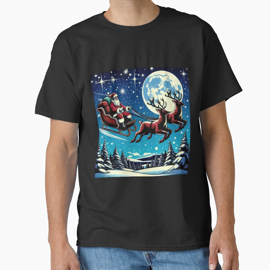 Christmas Vintage Santa Claus with the sleigh and the reindeer Night,Christmas Santa Claus,christmas retro,Christmas Vintage by Expressions-Sel