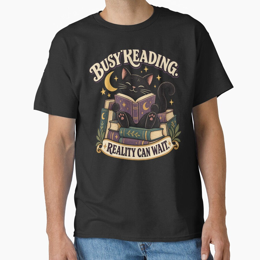 Busy Reading Reality Can Wait – Black Cat Book Lover by Good Mood Foundry