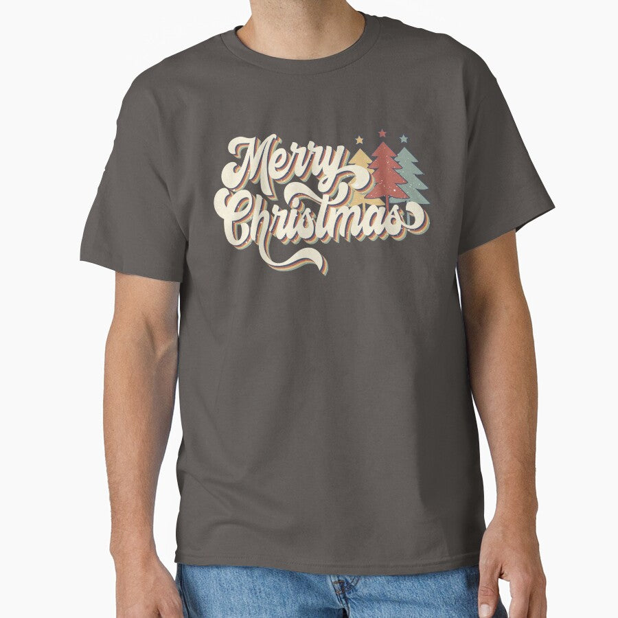 Retro Vintage 70s Merry Christmas Trees Typography by Hommie9977
