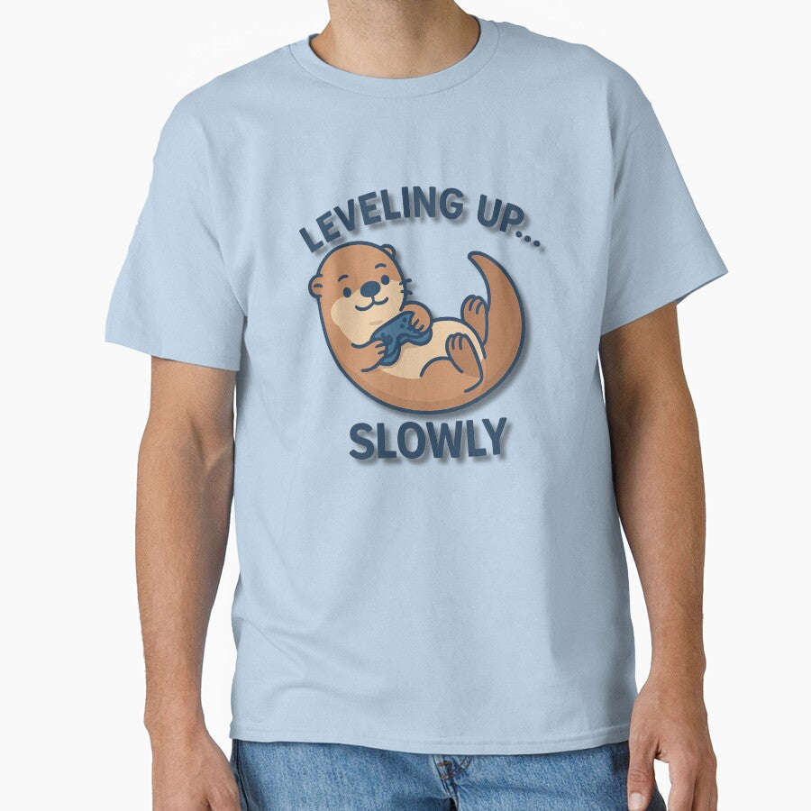 Leveling Up Slowly – Cute Cartoon Otter Playing Video Games Illustration by konthai.familyart