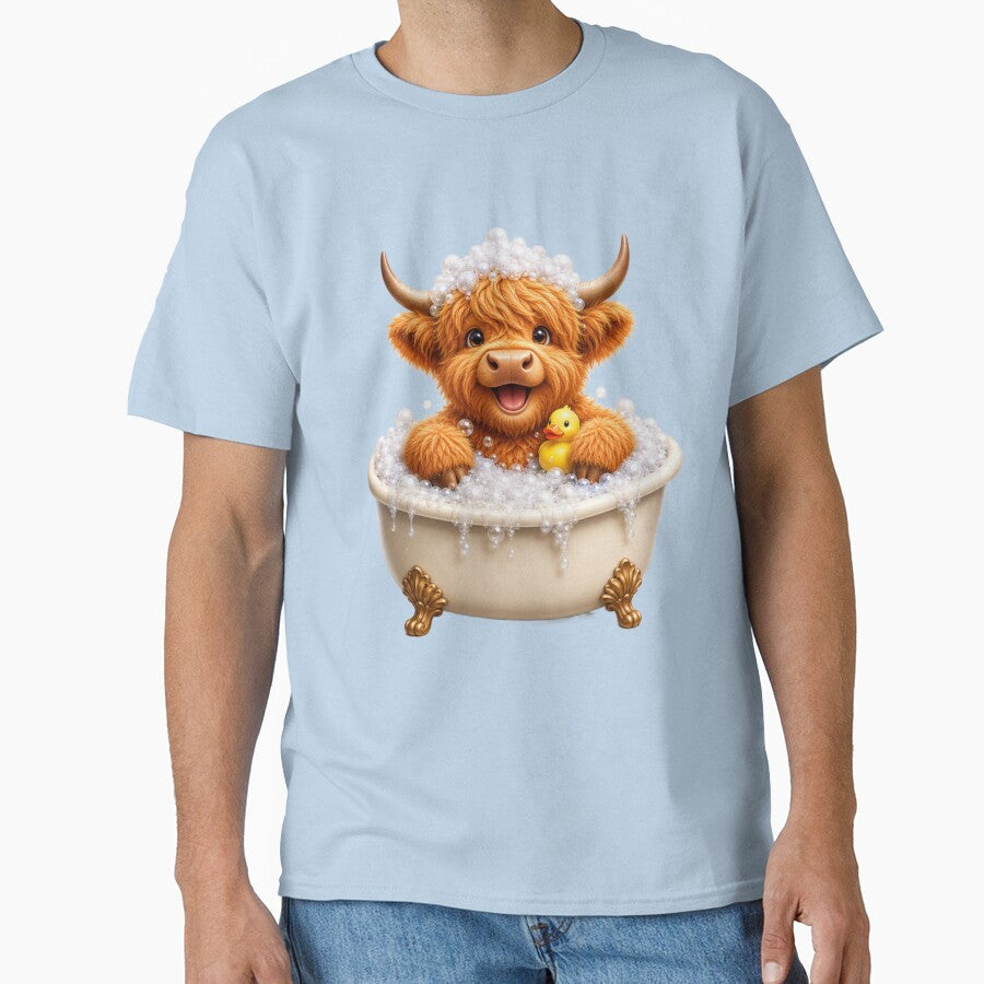 Cute Scottish Highland Cow in Bubble Bath with Rubber Duck by MaedK