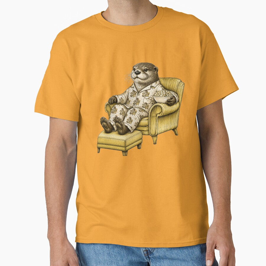 otter relaxing watching tv in matching pajamas with feet up on ottoman by PhiloDoh