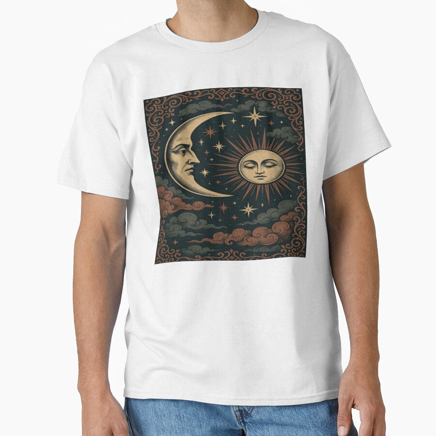 Mystic Harmony: Celestial Moon & Sun in Retro Gothic Style by Witty Moon