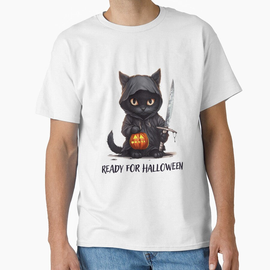 Halloween black cat ready for Halloween with text by Mikakujumi
