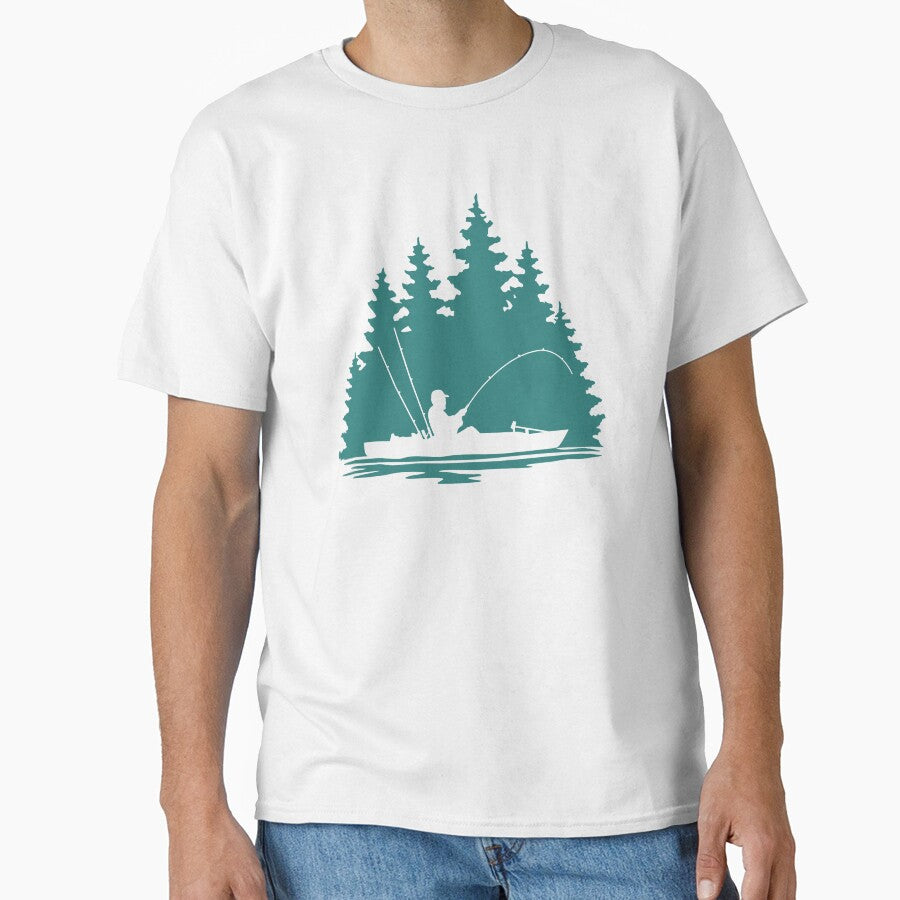 Kayak Fisherman Rural Forest Scene with Aqua Background by Sam Morrison