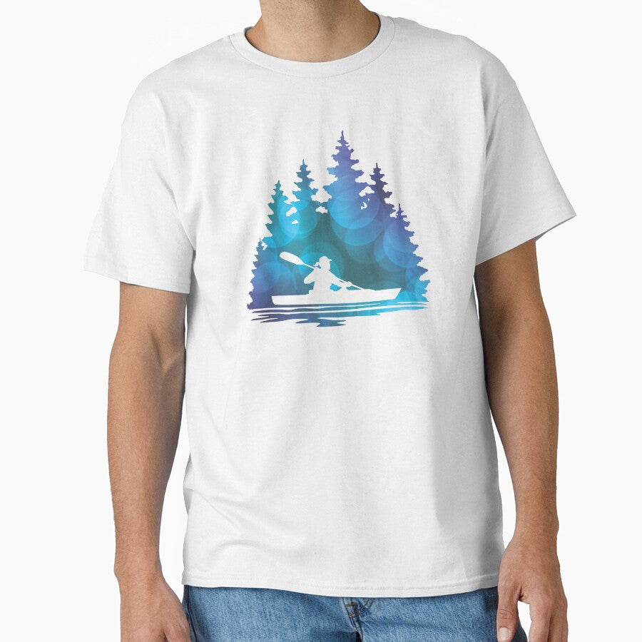 Girl Kayaker Silhouette - Blue Abstract Pattern by Sam Morrison
