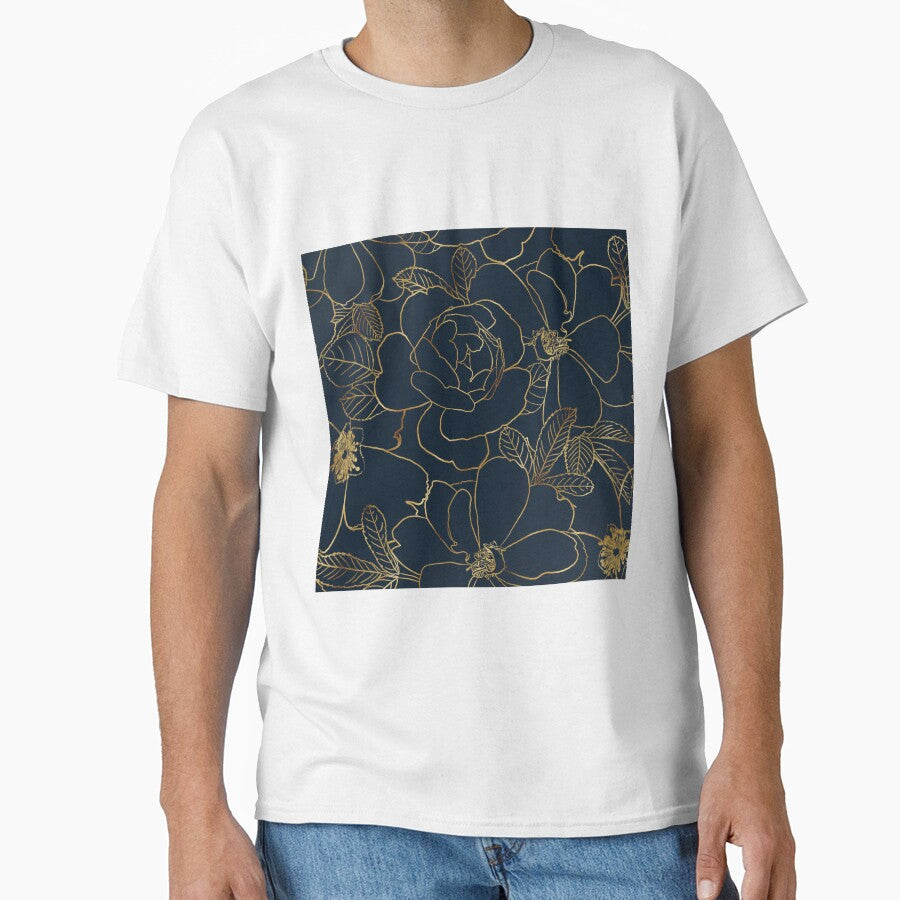 Elegant Blue Gold Roses Floral by NdesignTrend