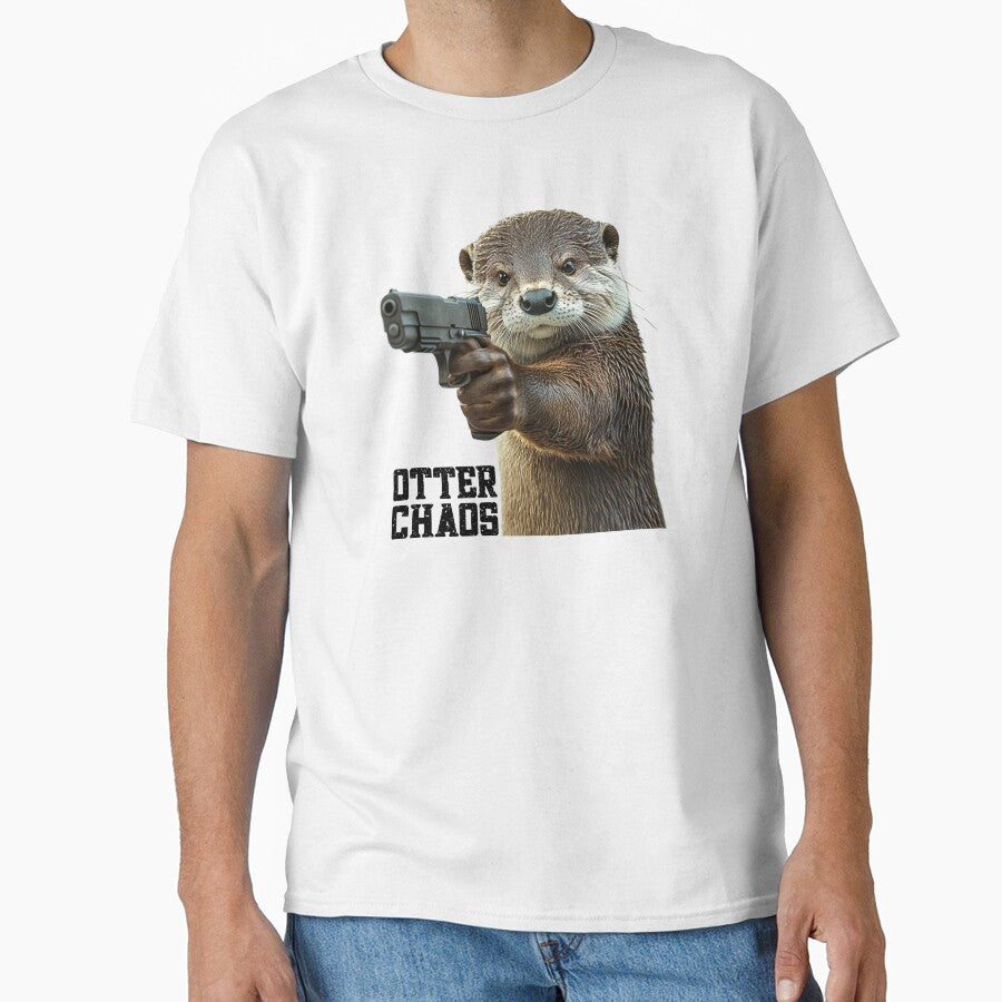 Otter Chaos Funny Otter with Gun by RockFireMerch