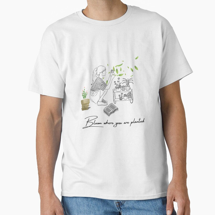 Bloom Where You Are Planted – Cozy Plant Lover & Reader Art- Nature lover Line Art by EarthScience