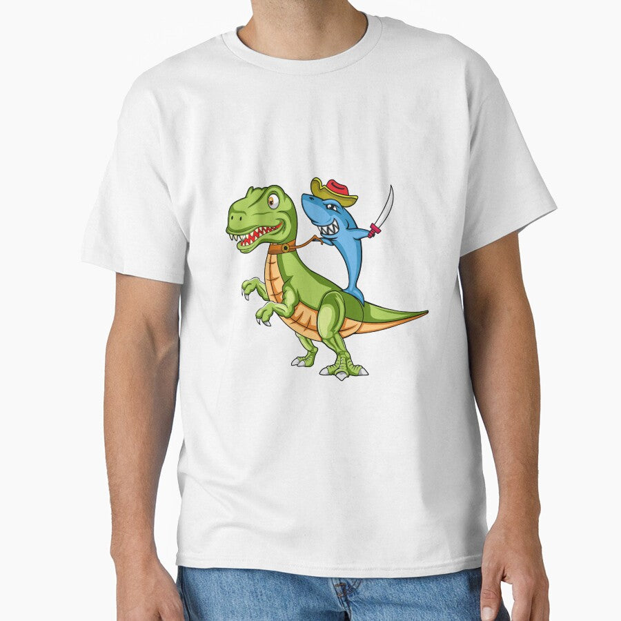 Cute Pirate Shark Riding Dinosaur T-Rex in The Kawaii Style by CreativeCranium