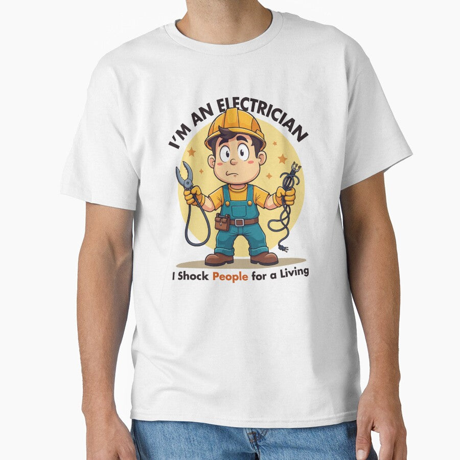 I Shock People for a Living – Funny Electrician Cartoon T-Shirt by Design-Pro-21