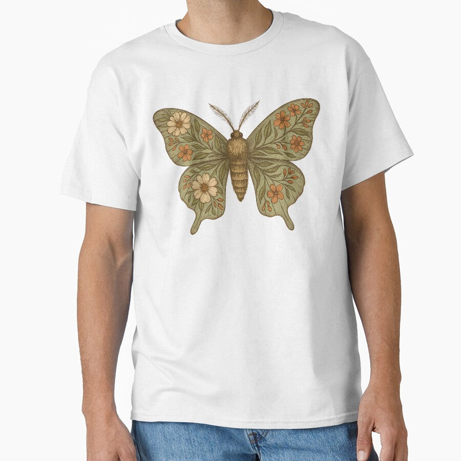 Vintage Floral Moth – Rustic Wings with Botanical Blossoms by Zee's Whimsical Wonders