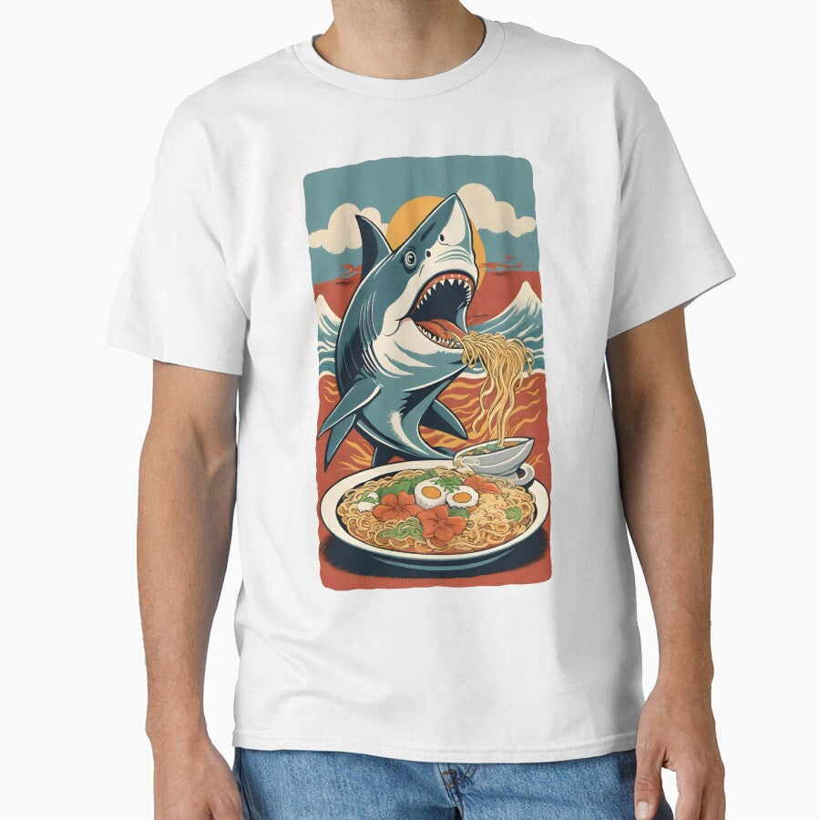 Eating Ramen – Funny Shark and Noodles Design by Prime-Studio