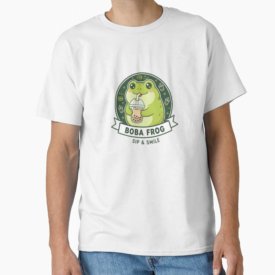 Kawaii Chibi Frog Drinking Bubble Tea – Cute Funny Frog Art for Sticker & Shirt by meesub