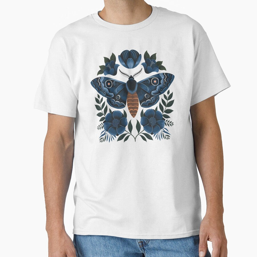 Dark blue moth - gothic floral feminine girly goth night girlie botanical flowers by Fantasy Cache