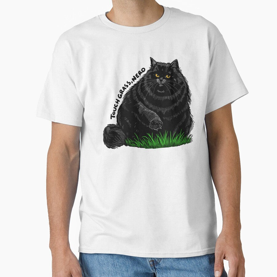 Touch Grass, Nerd, Chonky Black Cat by KilkennyCat Art