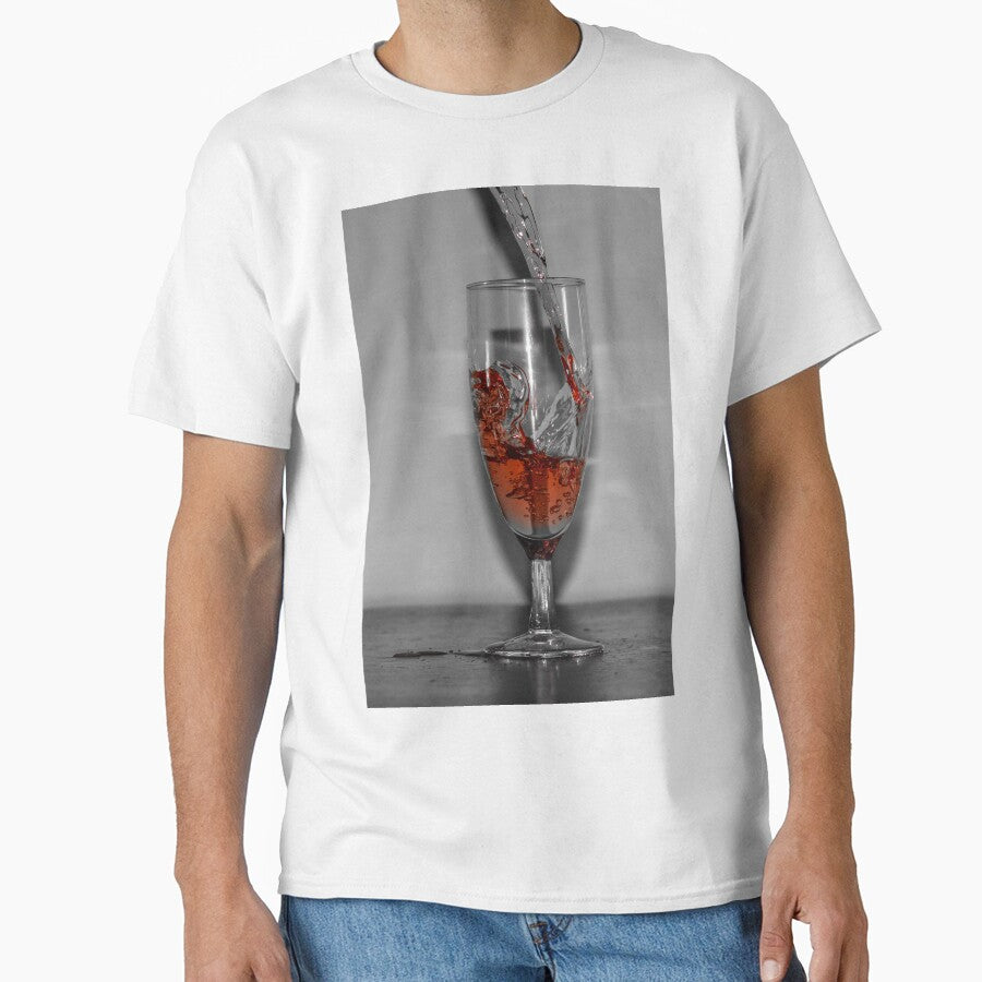 Red Liquid Splash Pouring Into Tall Wine Glass On Table Close-Up High-Speed Shot by Nmallia