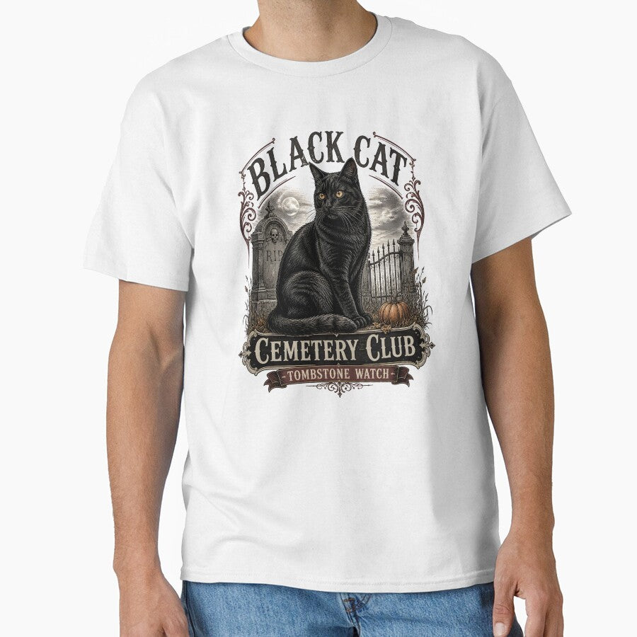 BLACK CAT CEMETERY CLUB Tombstone Watch Halloween Gothic Engraving by BernoNickel
