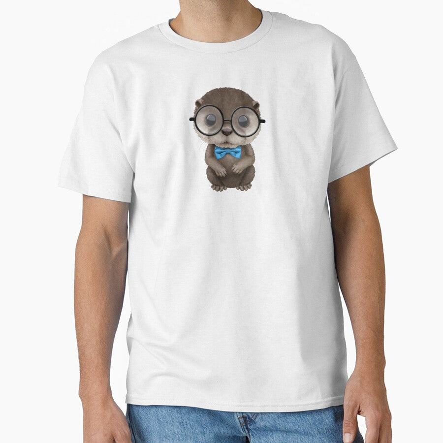 Cute Otter Wearing Glasses and Blue Bow Tie by JeffBartels