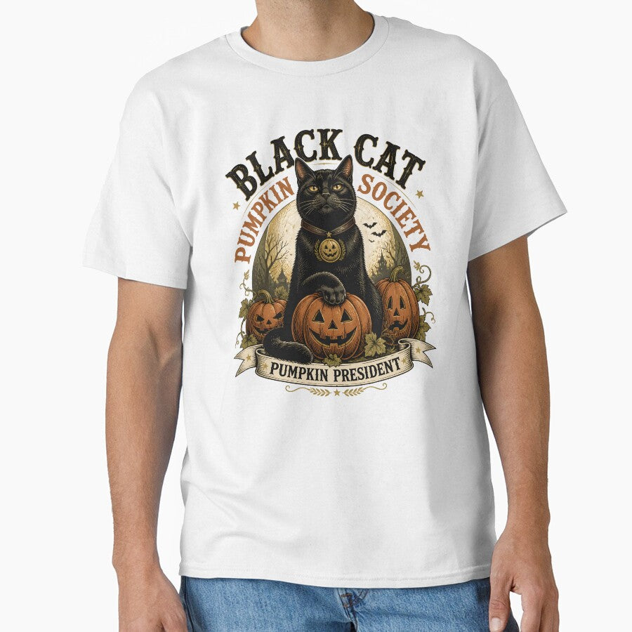 BLACK CAT PUMPKIN SOCIETY Pumpkin President Halloween Vintage Screen Print by OliviaHayesArt