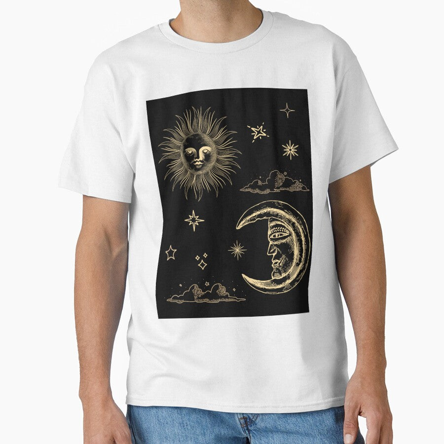 sun and moon celestial trendy line art by cutecrazytshirt