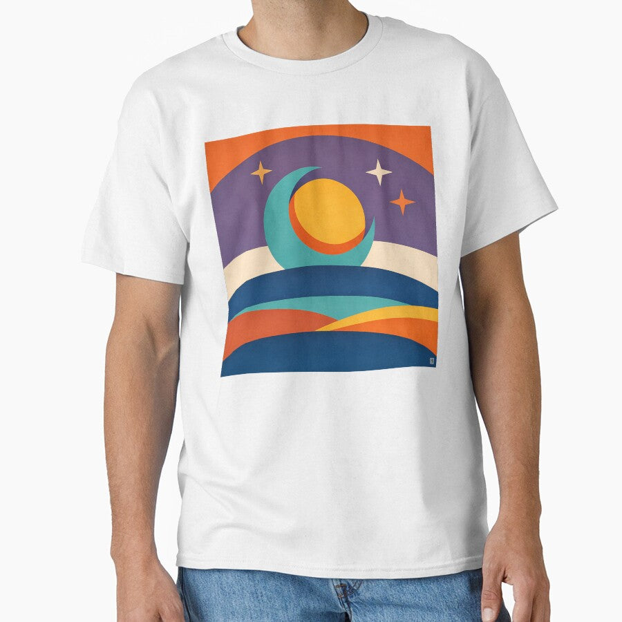 Sun and Moon Over Layered Cosmic Hills by InkSmithery