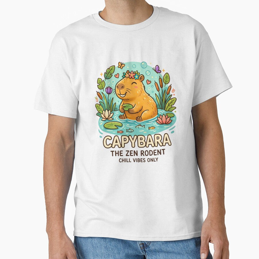 Cute Capybara Chill Vibes Only - Zen Rodent Floral Nature T-Shirt & Stickers by Freestyle Shop