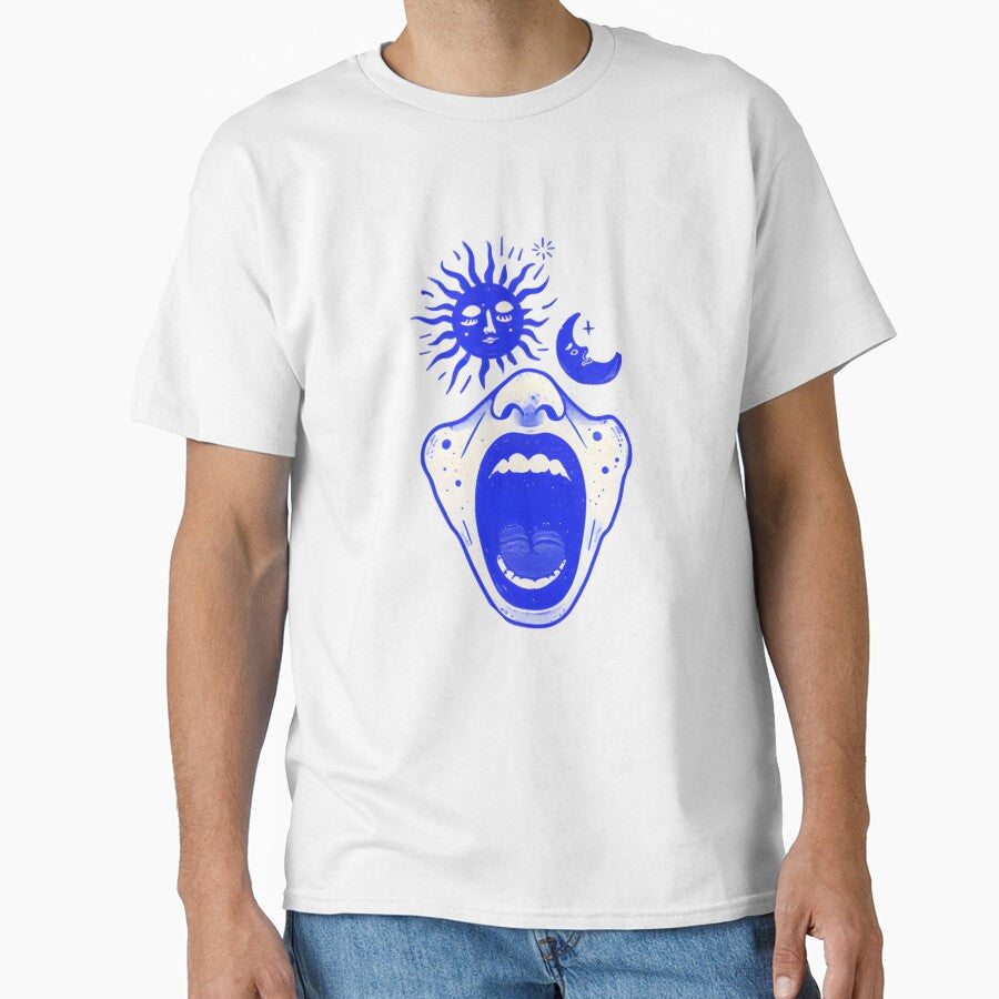 Yawning mouth with celestial moon and sun by Newrealis