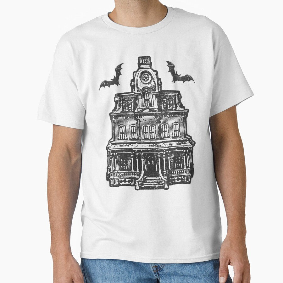 Haunted Victorian Mansion Bats Gothic House Woodcut by Ghoul Enterprises