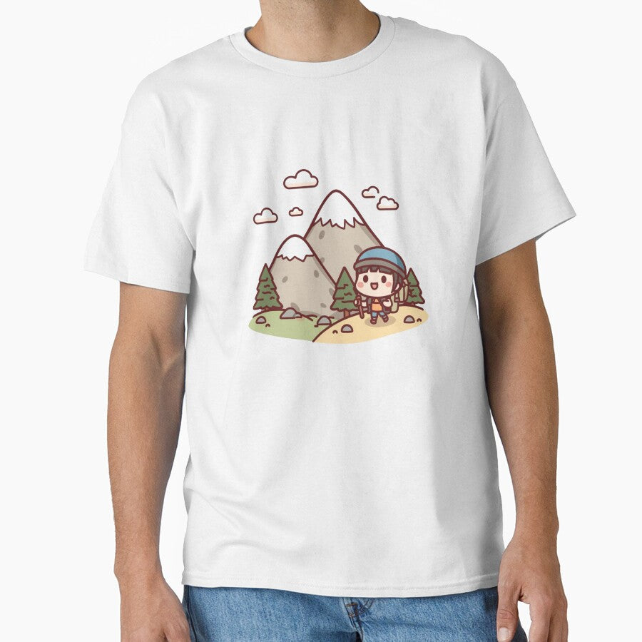 Cute Mountain Hiker Illustration – Kawaii Hiking Adventure Art by Activity01