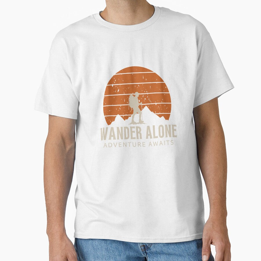 Wander Alone – Adventure Awaits Backpacker Mountain Sunset Travel Design by VinciLab