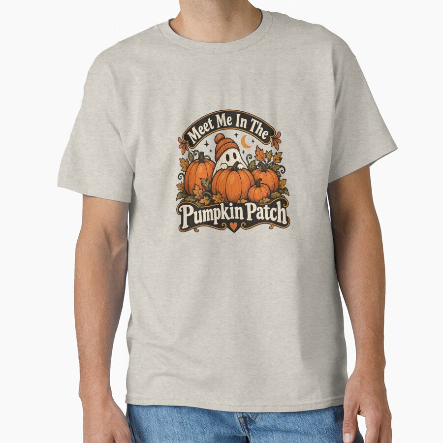 Meet Me In The Pumpkin Patch – Vintage Ghost & Pumpkin Halloween Design by Sanika arts