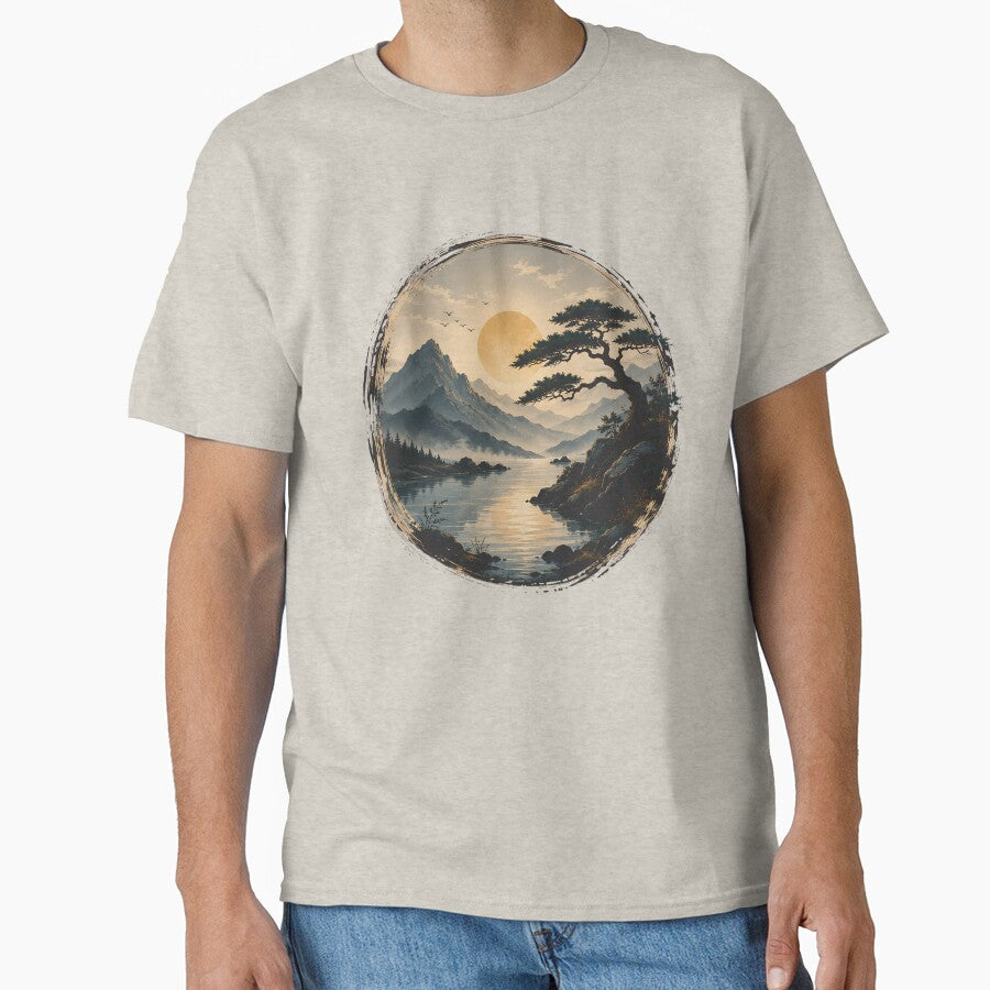 Serene Mountain Lake Landscape Premium Mindfulness Nature T-Shirt by dytf79