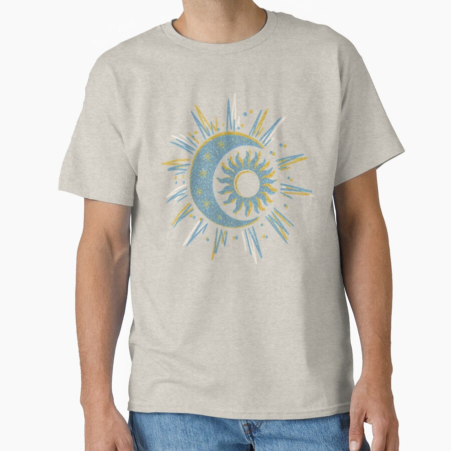 Celestial Sun and Moon – Blue Gold Cosmic Boho Design by M22--