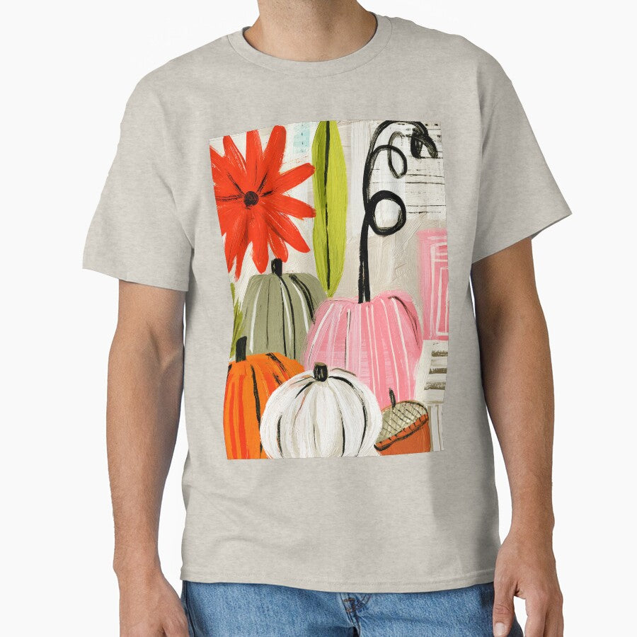 Colorful Autumn Pumpkins, Leaves and Acorns with Bold Shapes and Festive Seasonal Patterns by OlfactoART Studio