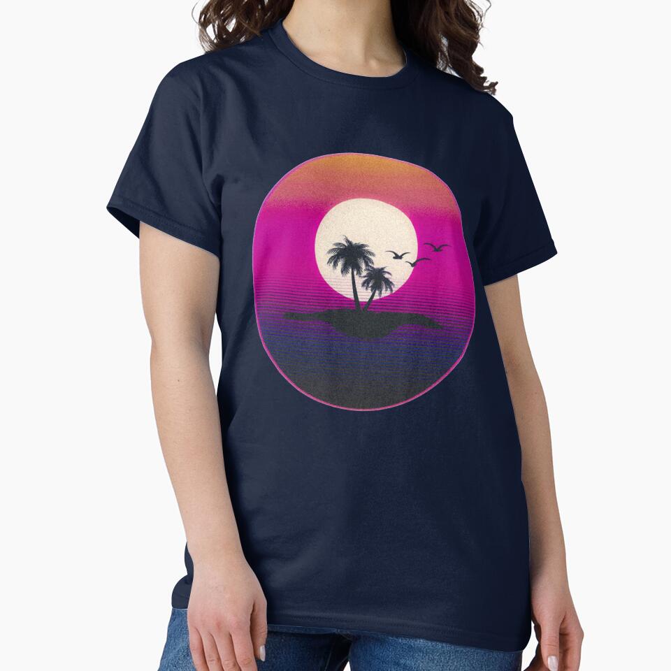Retro synthwave sunset over a small island by analogsandpixel