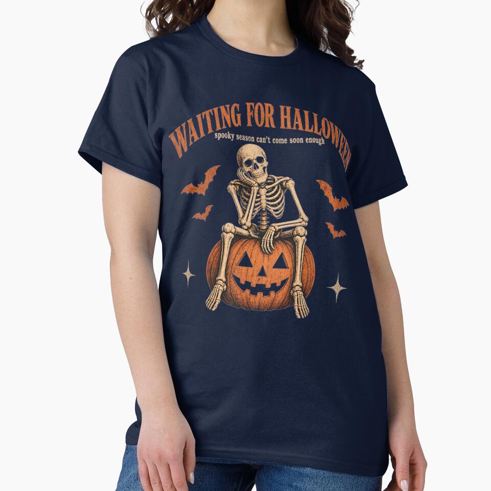 Waiting for Halloween Vintage Skeleton on Pumpkin by LinaDesign Store