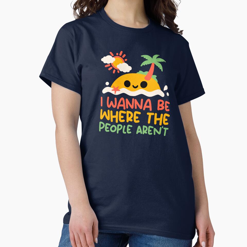 I Wanna Be Where The People Aren't - Kawaii Minimalist Desert Island by NemiMakeit