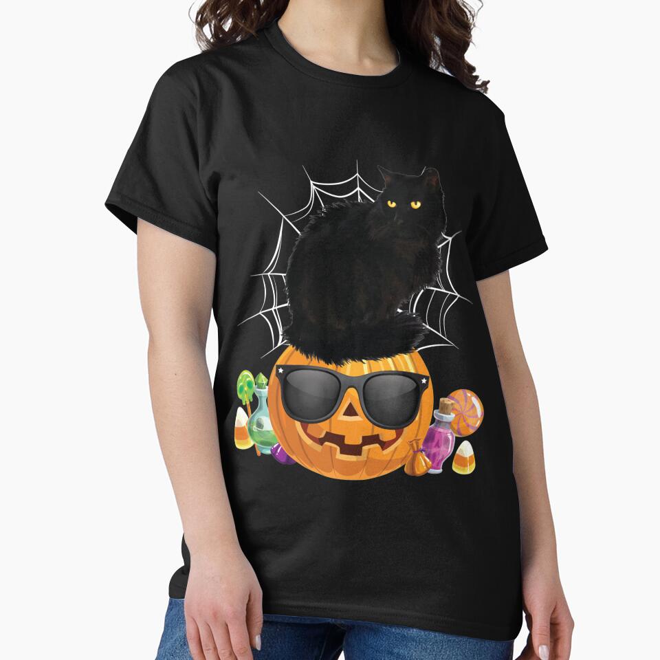 Black Cat Halloween Pumpkin Jack O Lantern Sweat by LaThresRice