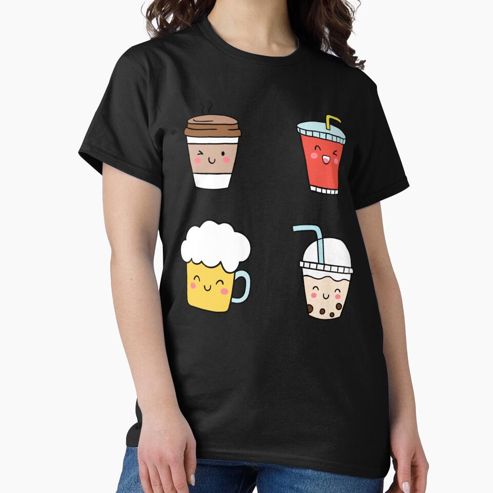 Cute Kawaii Drinks - Kawaii Coffee, Kawaii Milk, Kawaii Beer, Kawaii Soft Drink (Set of 4) by OFMdesigns