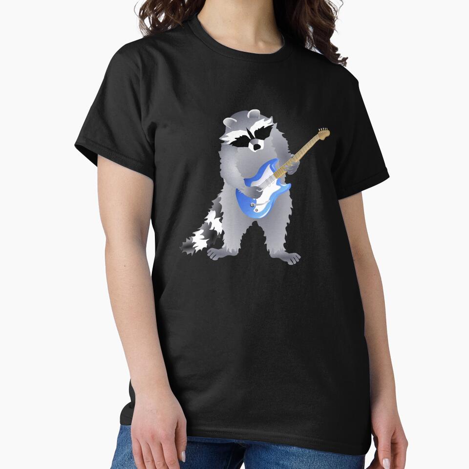 Raccoon Playing Right Handed, Blue Electric Guitar by Adamo-illustration